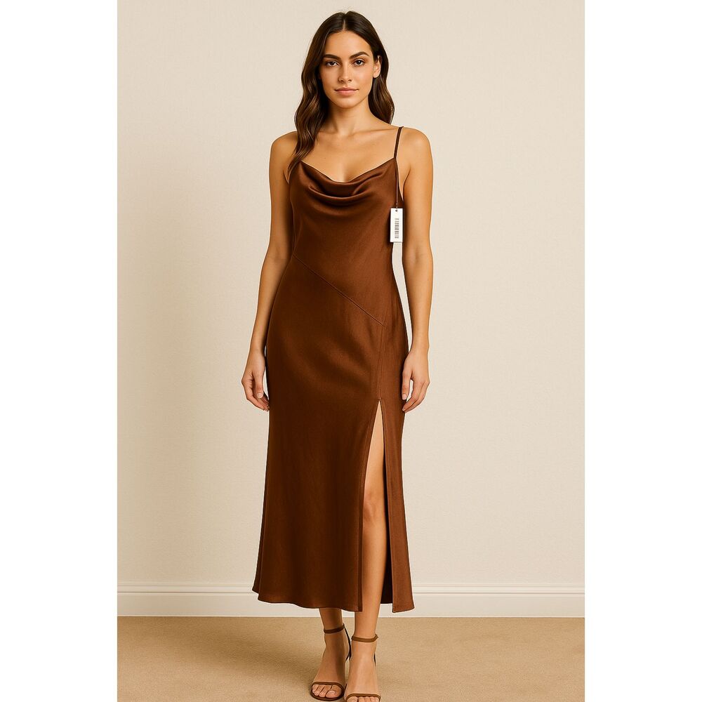 Selfie Leslie Chocolate Satin Slip Dress XS – NWT